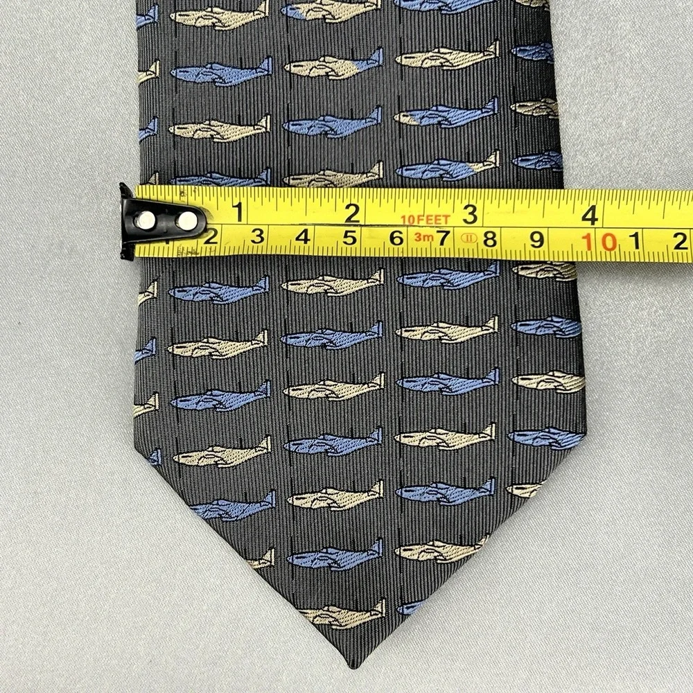Doppeldecker Silk Tie WWII‎ Style Fighter / Trainer Airplanes Charcoal Vintage